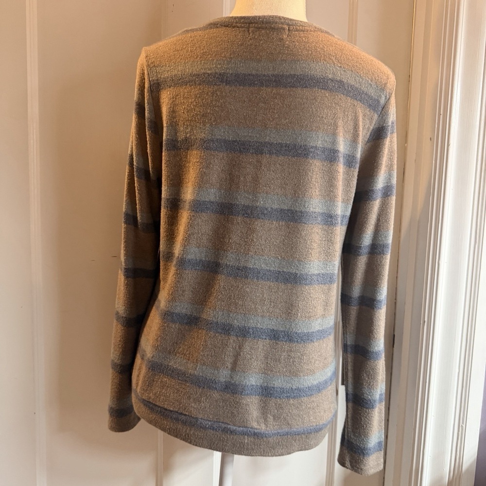 Monteau Los Angeles Chevron Stripe Twist Front Fuzzy Fleece Long Sleeve Top M - Picture 3 of 7